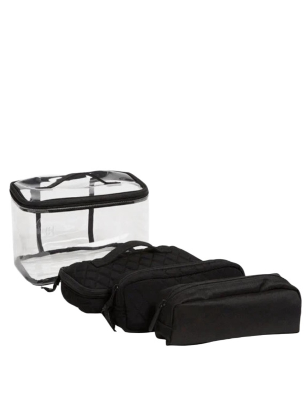 NWT Vera Bradley 4-Piece Travel Cosmetics Case Set with Black Quilted Pouches